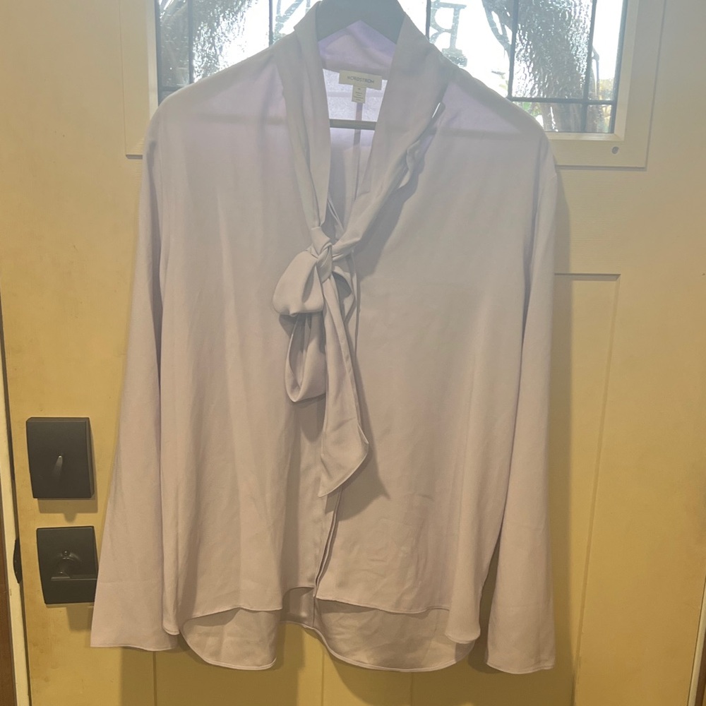 Nordstrom Light Lavender Tie-Neck Blouse